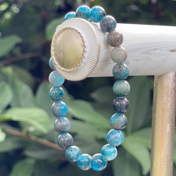 Wild River Gems Jewelry - 7.5mm Blue Apatite Bead Chakra Stretch Bracelet